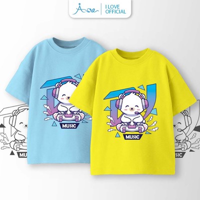 [MỚI] Áo thun cộc tay cho bé trai AORE, Áo phông tay ngắn in hình gấu BEAR MUSIC  chất COTTON co dãn, mềm mịn 9-36kg