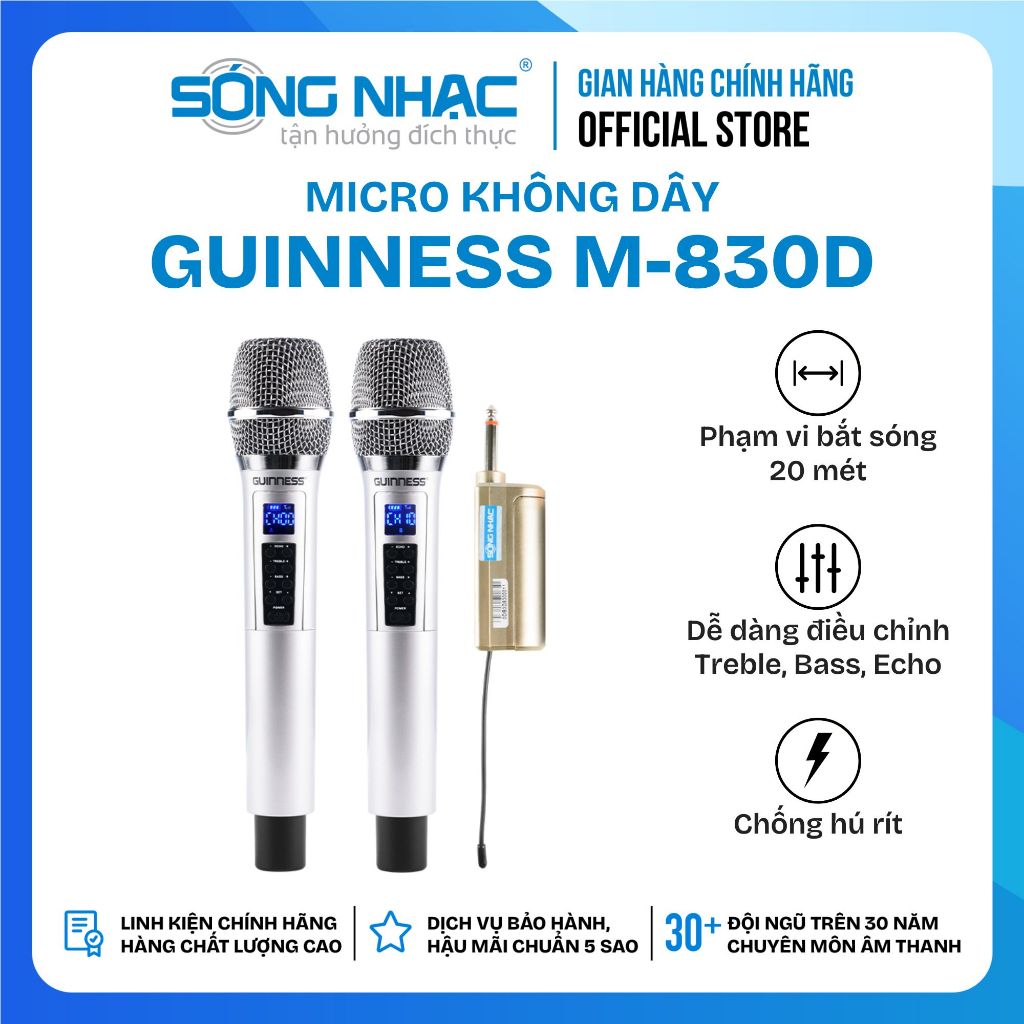 Micro Karaoke Không Dây Guinness M-830D, Chỉnh Echo, Bass, Treble Trên Thân, Micro Du Lịch,Giảng Dạy
