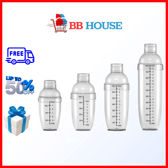 [Lẻ giá sỉ] Bình Lắc Shaker Nhựa Bầu Có Vạch Chia Định Lượng 350ml-530ml-700ml-1 lít CNMB-P000023