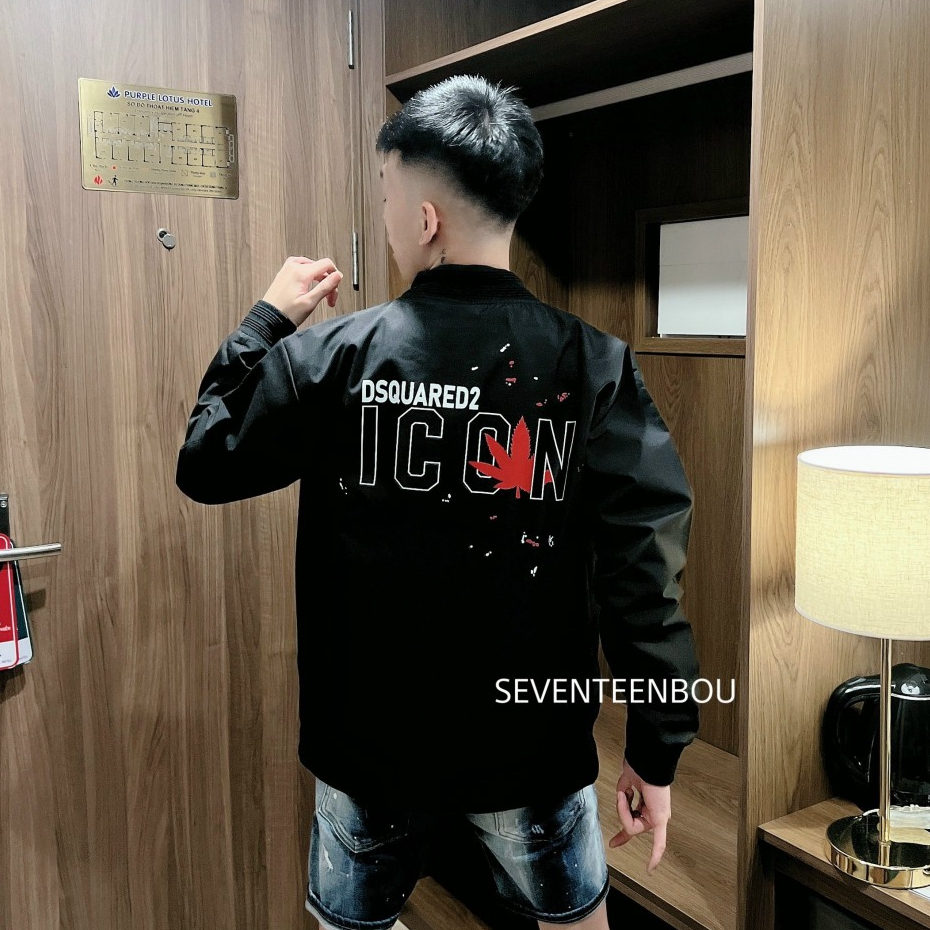 🔥Hot🔥Áo Khoác Bomber Lá Đỏ Vẩy Lá Đỏ DSQ2 2 lớp chính hãng nam nữ cao cấp-Áo bomber DSQ Siêu Phẩm Cháy Phố