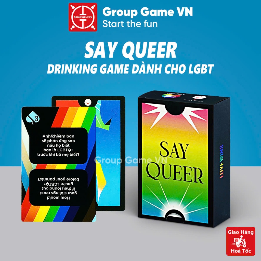 (Che Tên) Bộ bài nhậu SAY QUEER dành cho cặp đôi LGBT, Drinking game song ngữ giúp cặp đôi thấu hiểu