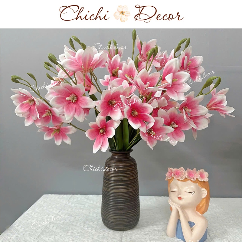 (TẶNG BÌNH GỐM) Combo 2 cành hoa ngọc lan cao su (60cm) cao cấp decor, trang trí nhà cửa