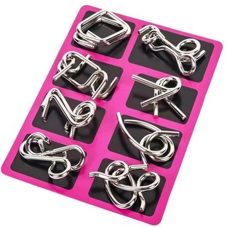 Bộ đồ chơi trí tuệ tư duy 8 món Puzzle Nhật Bản thử thách tháo lắp vòng sắt thông minh, trò chơi giải móc khóa gỡ rối IQ