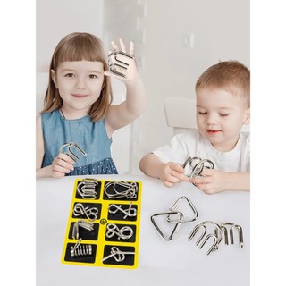 Bộ đồ chơi trí tuệ tư duy 8 món Puzzle Nhật Bản thử thách tháo lắp vòng sắt thông minh, trò chơi giải móc khóa gỡ rối IQ