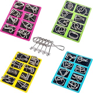 Bộ đồ chơi trí tuệ tư duy 8 món Puzzle Nhật Bản thử thách tháo lắp vòng sắt thông minh, trò chơi giải móc khóa gỡ rối IQ