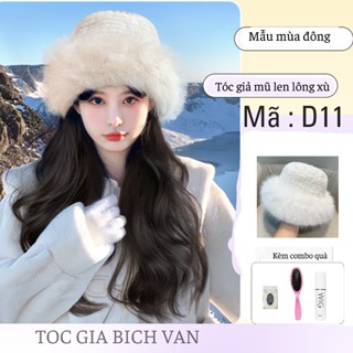 Tóc giả mũ len lông xù Bích Vân  nón tóc giả mùa đông 