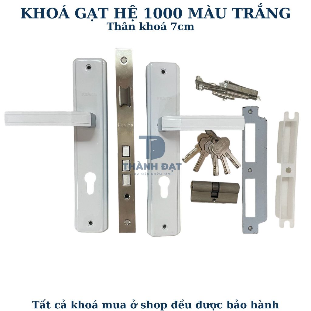 Khóa tay gạt cửa đi hệ 1000 TRẮNG dùng cho cửa nhôm, sắt, gỗ (Khoá tay gạt hệ 1000 ruột 70mm)