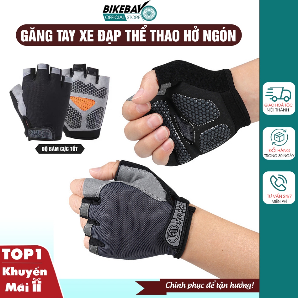 Găng tay xe đạp thể thao, Bao tay thể thao hở ngón đàn hồi tốt Bikebay Official Store - GTHN