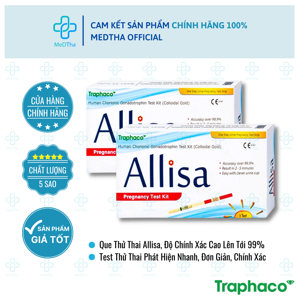 Combo 2 Que Thử Thai Allisa - Test Thử Thai Phát Hiện Nhanh, Đơn Giản, Chính Xác (2 Que Thử)