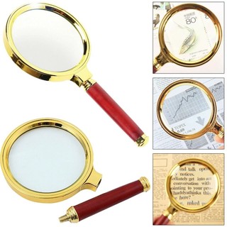 Kính lup cầm tay Magnifier 80mm phóng đại lớn 10x cán gỗ giả dùng phóng to soi đồ vật, đọc sách báo sửa đồng hồ bỏ túi