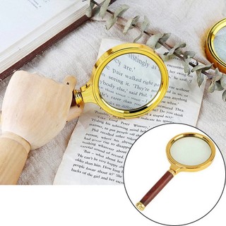 Kính lup cầm tay Magnifier 80mm phóng đại lớn 10x cán gỗ giả dùng phóng to soi đồ vật, đọc sách báo sửa đồng hồ bỏ túi