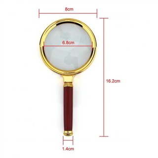 Kính lup cầm tay Magnifier 80mm phóng đại lớn 10x cán gỗ giả dùng phóng to soi đồ vật, đọc sách báo sửa đồng hồ bỏ túi