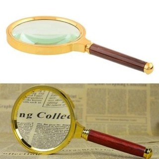 Kính lup cầm tay Magnifier 80mm phóng đại lớn 10x cán gỗ giả dùng phóng to soi đồ vật, đọc sách báo sửa đồng hồ bỏ túi