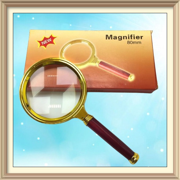 Kính lup cầm tay Magnifier 80mm phóng đại lớn 10x cán gỗ giả dùng phóng to soi đồ vật, đọc sách báo sửa đồng hồ bỏ túi