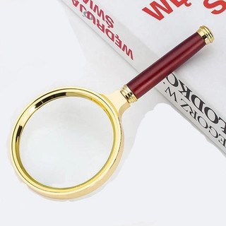 Kính lup cầm tay Magnifier 80mm phóng đại lớn 10x cán gỗ giả dùng phóng to soi đồ vật, đọc sách báo sửa đồng hồ bỏ túi