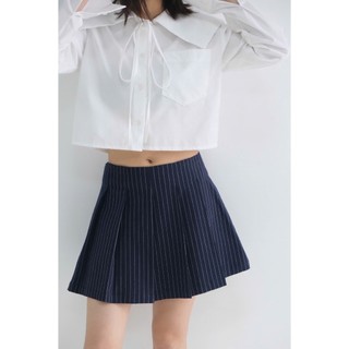  Chân Váy Ngắn Xếp Ly Kaki Sọc Xanh Delice Lưng Cao  Có Lót Quần Bên Trong  