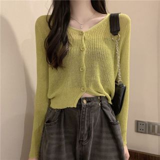 Áo len lưới nữ Form ôm Dài tay Tôn dáng Xuyên thấu Khoác ngoài Thu Đông Áo len lưới Ôm body nữ Tôn dáng