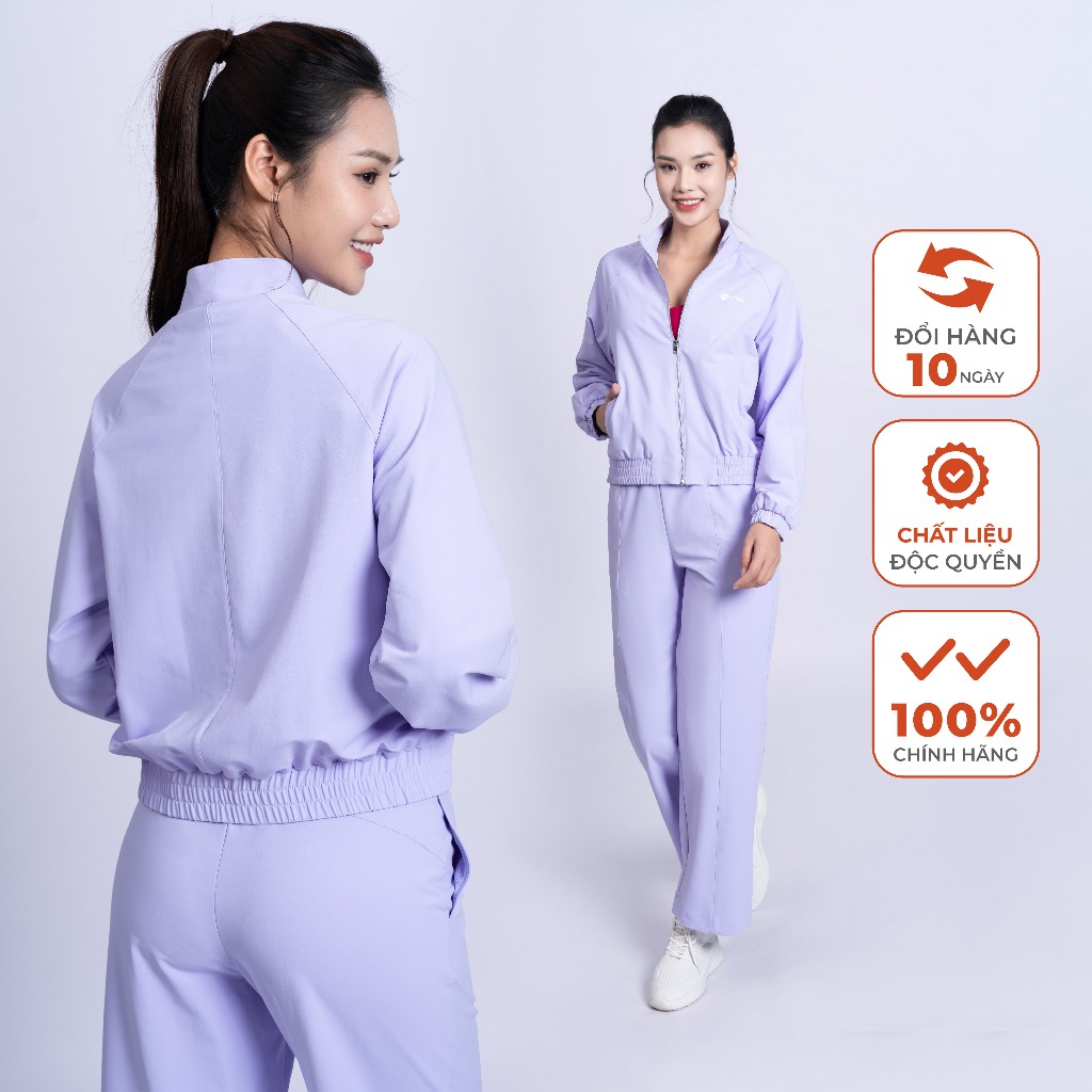  Bộ Gió Nữ Livan LV24W04F502 Thiết Kế Gọn Gàng Trẻ Trung Áo Khoác 2 Lớp & Quần Suông Thoải Mái Dễ Mặc 