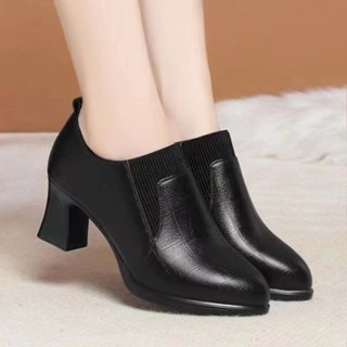 [CÒN SIZE 35 40 41] DA MỀM Giày boot nữ gót vuông cổ phối chun đế 5 phân 6 phân retro boot chelsea nữ có size 41 S113