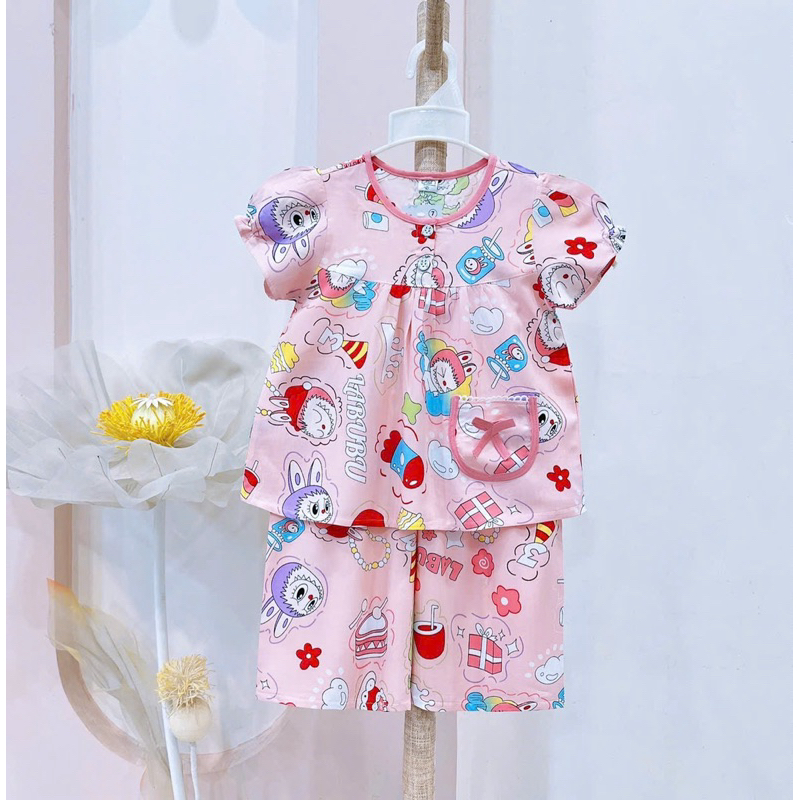 DK Bộ lanh tole quần lửng tay búp xinh xắn cho bé gái chất lanh hai da thoáng mát, thấm hút mồ hôi l3