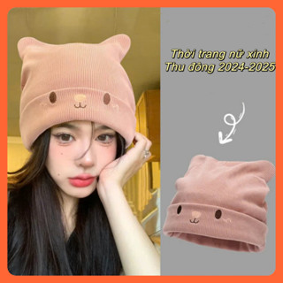 Mũ len mặt mèo đội đầu che tai beanie đáng yêu cho nữ thời trang Hàn Quốc đông đẹp xinh cute rẻ