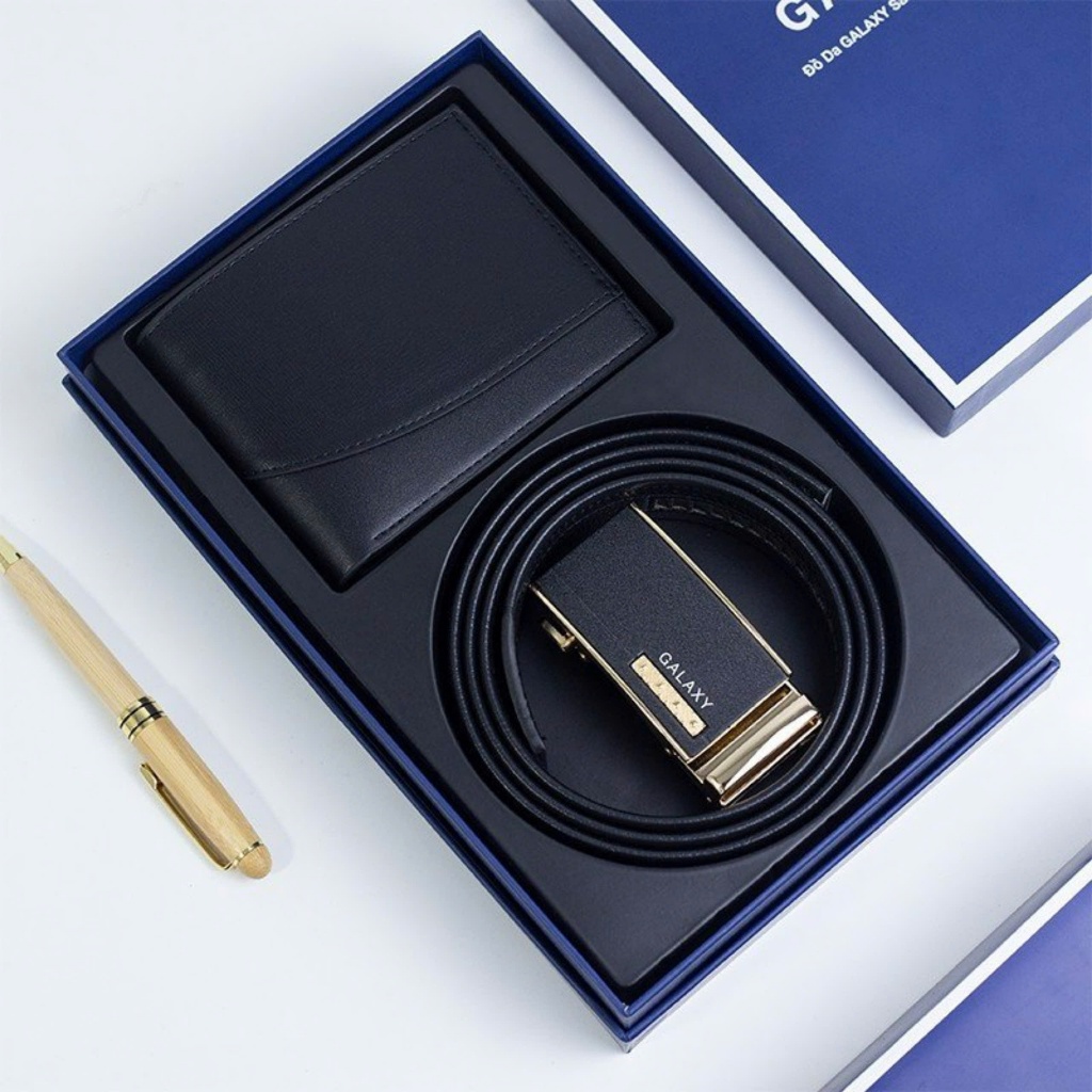 Set Ví Thắt Lưng Da Nam GALAXY Combo Dây Lưng Nam Bóp Da Cao Cấp Khắc Chữ Theo Yêu Cầu Làm Quà Tặng Full Box Túi Xách