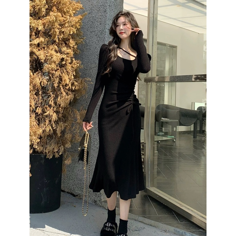 đầm body co dãn tôn dáng ( sẵn hàng ) đầm body nữ ôm dáng , đầm body nữ tay dài , đầm body đen .