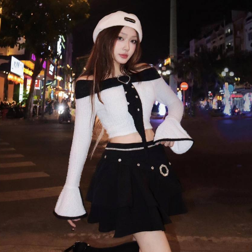 THE FANCE | Chân váy 2 tầng ngắn cạp cao đính đá sang chảnh FAIRY KISSY