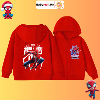  Áo nỉ Hoodie Người Nhện Spiderman bé trai BABYMALL  Áo khoác có mũ cho bé có khoá kéo cotton mềm mịn 