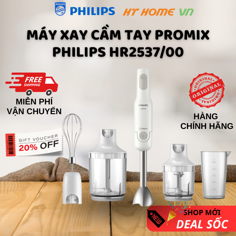 Máy xay cầm tay Promix PHILIPS HR2537 /00 650W full phụ kiện - Hàng Chính Hãng