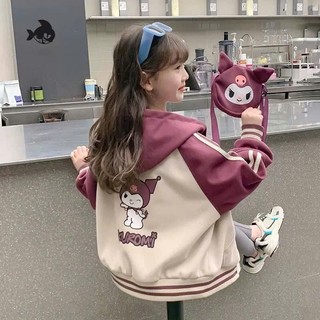 Áo Khoác Nỉ Kéo Khoá Bé Gái 17-48kg, Áo Khoác Thu Đông Cho Bé In Hình KoRuMi Kèm Túi Đeo Chéo