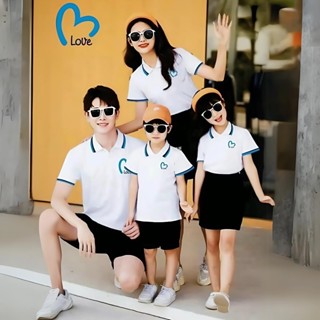 Áo thun có cổ polo đồng phục gia đình phối sọc hoạ tiết trái tim chất thun cá sấu co dãn 4 chiều, thoáng mát, hạn chế nh