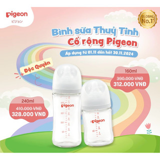  CHíNH HÃNG Bình sữa thuỷ tinh cổ rộng Pigeon thế hệ 3 160ml 240ml 