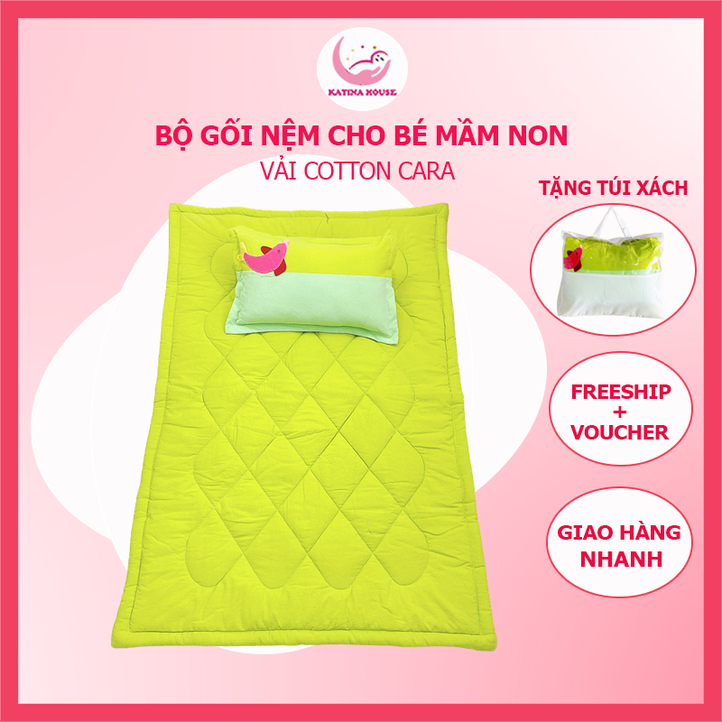 Combo gối nệm cho bé đi học Katina House, vải cotton cara dày dặn, thoáng mát