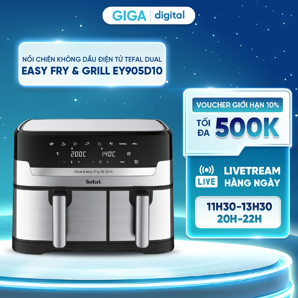 Nồi chiên không dầu điện tử Tefal Dual Easy Fry & Grill EY905D10