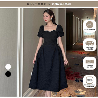  Đầm Xòe Dự Tiệc Xốp Tay Phồng Cổ Vông Phối Viền Đá Lấp Lánh BBSTORE'S -D2775