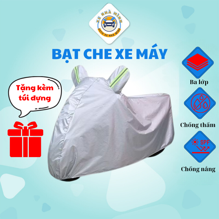 Bạt che xe máy cao cấp Xe Nhà Mình, 3 lớp, tráng nhôm, chống nắng, nóng, mưa, bụi bảo vệ xe hiệu quả