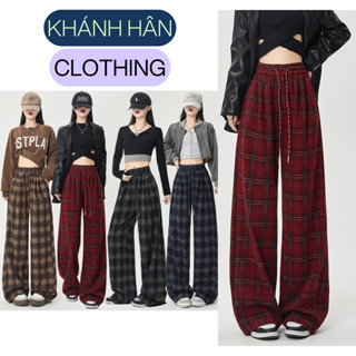 HÀNG CAO CẤP Quần Suông Ống Rộng Nữ Kẻ Caro Cạp Cao Lưng Chun Quần Xuông Chất Dạ Mềm Mịn Hottrend  Đen Nâu Đỏ Xanh Than