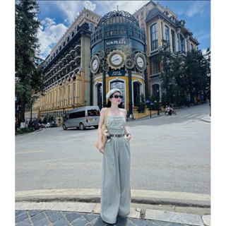  JUMPSUIT JEAN NHÚN NGỰC NỊT NÂU 