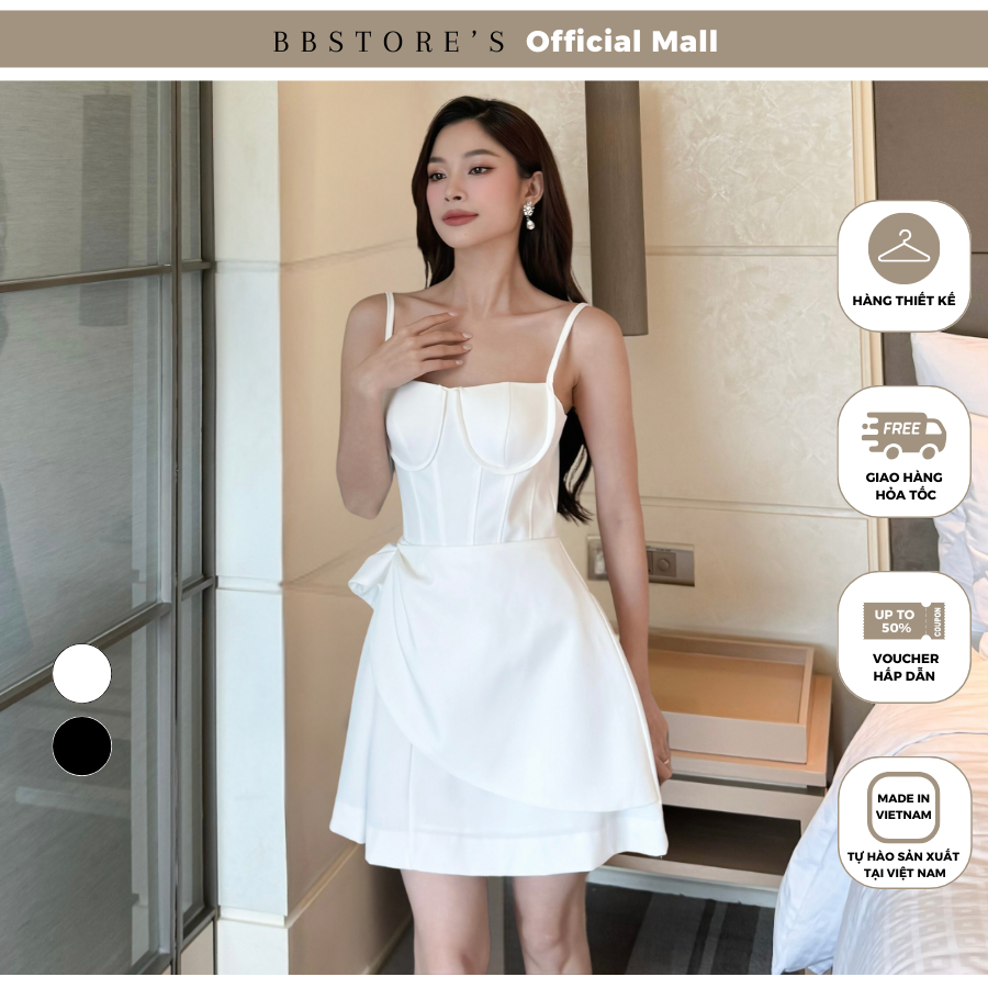Đầm Xòe Dự Tiệc Hai Dây Cúp Ngực Xếp Vạt Kiểu (không kèm tag hoa) BBSTORE'S - D3420
