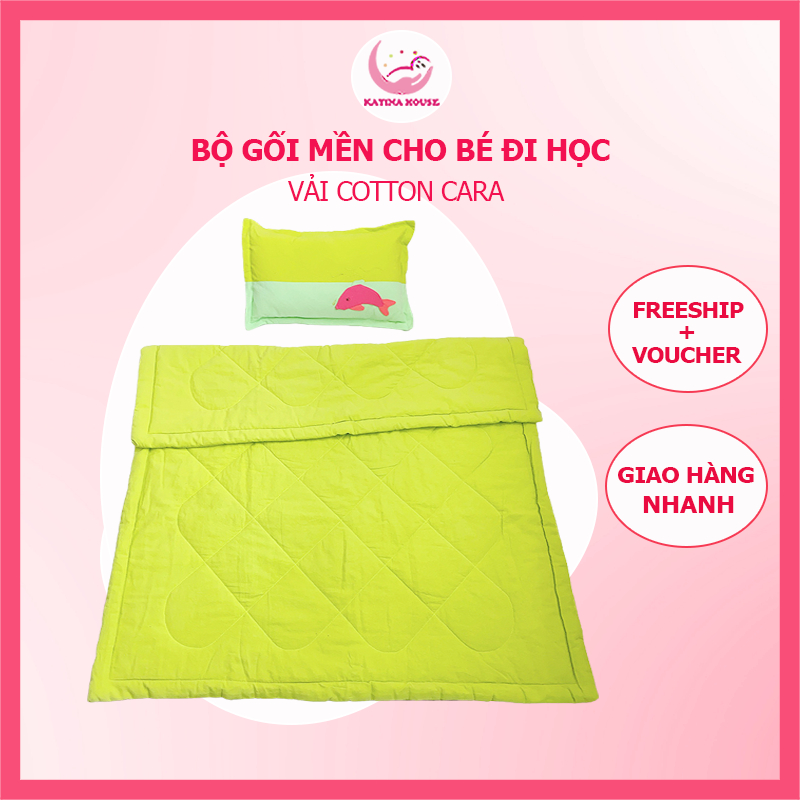 Bộ gối mền cho bé đi học Katina House, 1-5 tuổi, vải cotton cara mềm, thoáng mát, thấm hút tốt