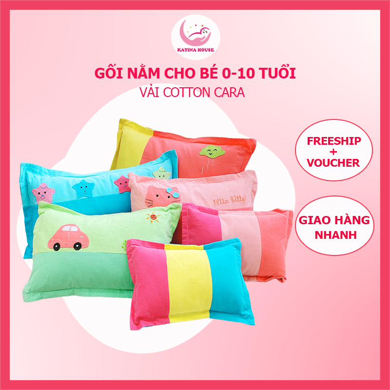 Gối nằm cho bé sơ sinh và trẻ nhỏ Katina House, vải cotton cara mềm mại, thấm hút tốt