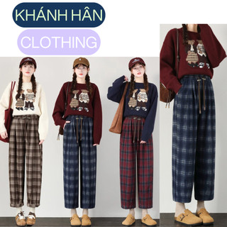  HÀNG NỈ ĐẸP LOẠI 1 Quần Baggy Nữ Kẻ Sọc Caro Chất Dạ Umi Hàn Cao Cấp Mềm Mịn Co Giãn 4 Chiều Đen Đô Đỏ Xanh Than Nâu 410 