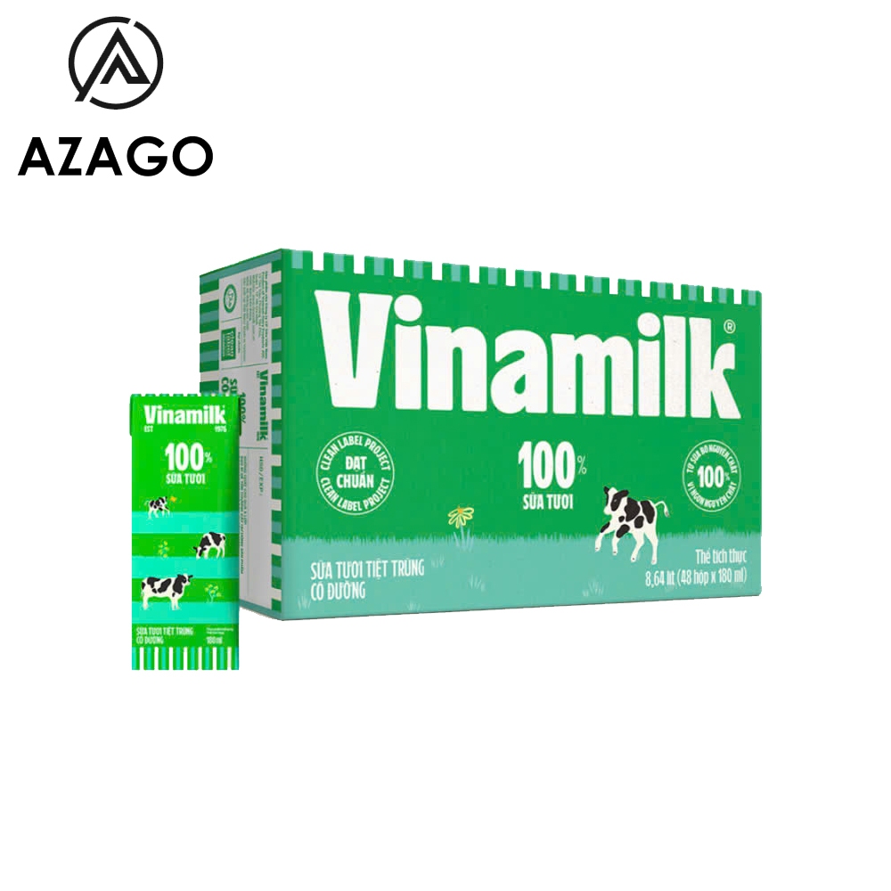 Thùng 48 hộp sữa tươi tiệt trùng Vinamilk có đường / ít đường 180ml (từ 1 tuổi) - AZAGOHN