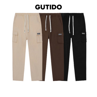Quần Dài Kaki Unisex Túi Hộp Cargo Bigsize Form Rộng Ống Suông Lưng Thun Trẻ Trung Năng Động GUTIDO