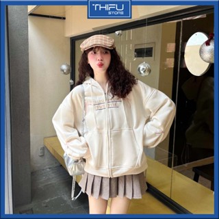 Áo Khoác Hoodie Zip Nỉ Thêu Nơ From Rộng Có Nón 2 Lớp Dày Dặn Thoải Mái Che Nắng Tốt CALEEM