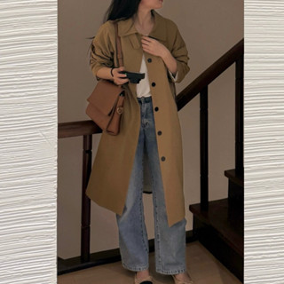 [HÀNG CÓ SẴN] Áo khoác thiết kế KHAKI TRENCH COAT gam màu nâu phong cách chuẩn Hàn Quốc dáng dài