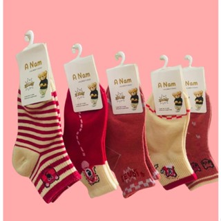  Set 10 Đôi Tất Vớ Cổ Cao Bé Gái Hình Gấu Dâu Hồng Đáng Yêu Phong Cách Hàn Quốc 