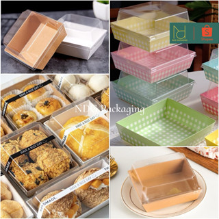 50 Hộp Giấy Đựng Thức Ăn Có Nắp Trong Suốt màu Nâu Kraft, Trắng & Gấu Vàng đựng bánh kem -E1413