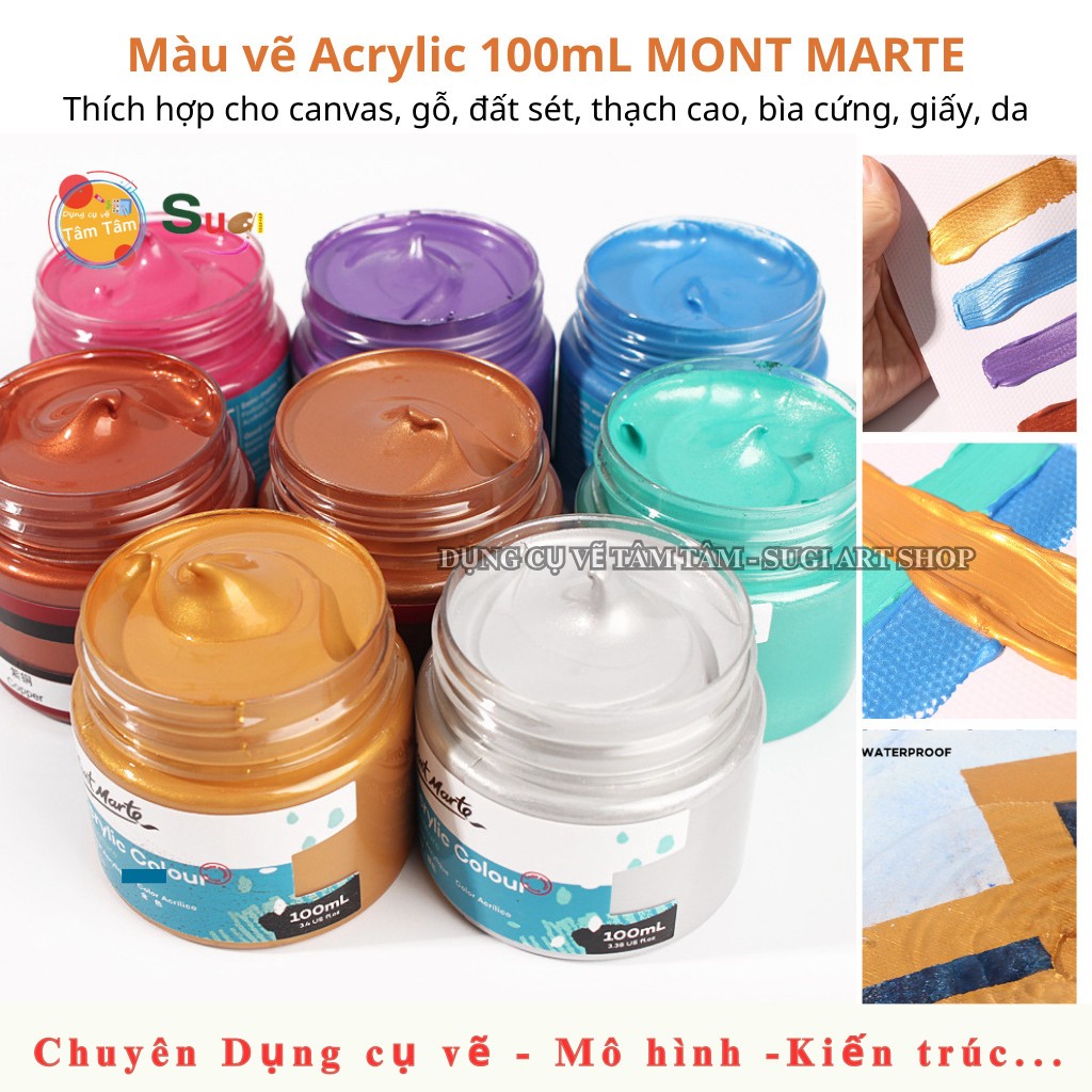 [ Tâm Tâm ] Màu vẽ Acrylic MONT MARTE HỦ 100ml / màu Fluoro + màu ánh nhũ Màu Acrylic vẽ lên canvas